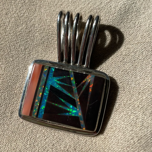 Gorgeous One of a Kind silver inlaid opal pendant nature design - Picture 2 of 7